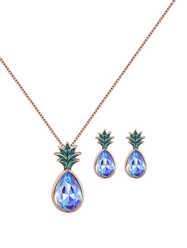 

Fruit Pineapple Faux Crystal Jewelry Set, Rose gold