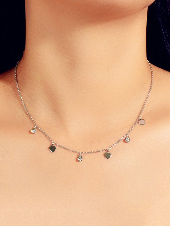 

Brief Rhinestone Heart Necklace, Silver