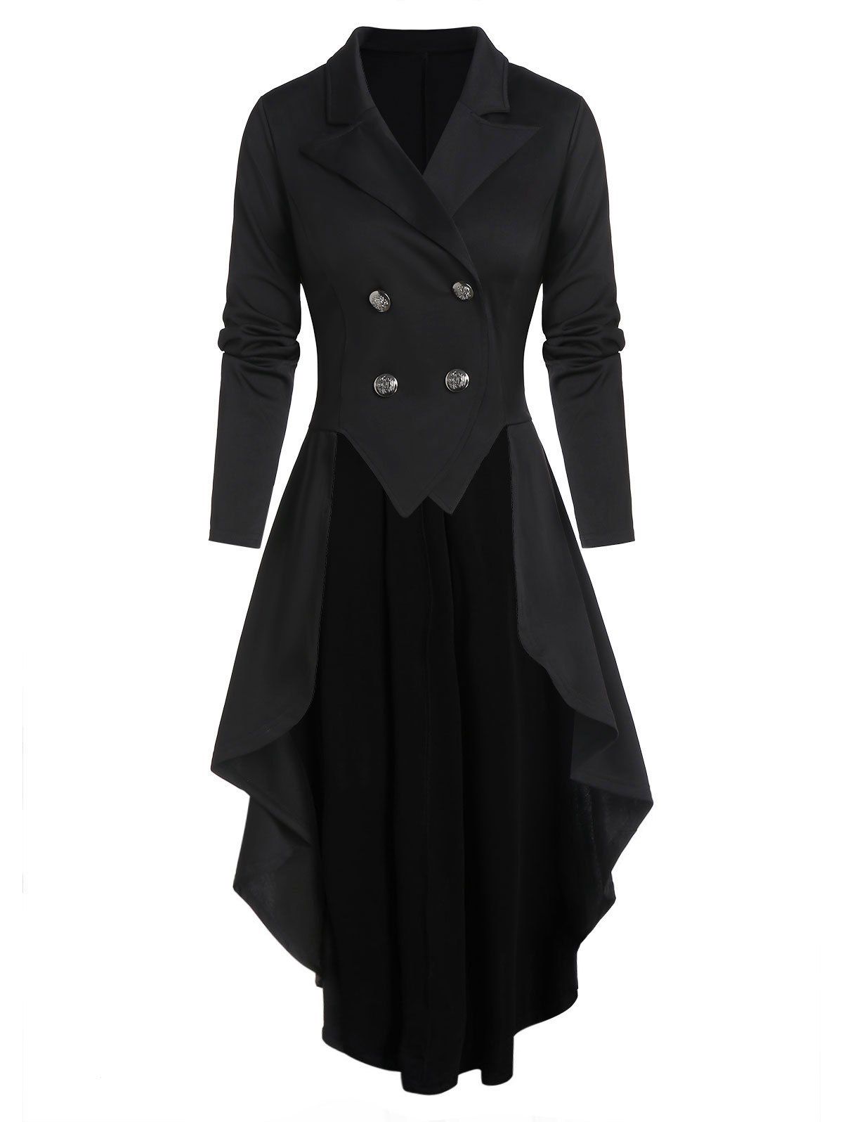 

Lace-up Back Double Breasted High Low Skirted Coat, Black