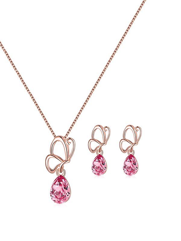 

Asymmetric Faux Crystal Butterfly Teardrop Jewelry Set, Rose gold