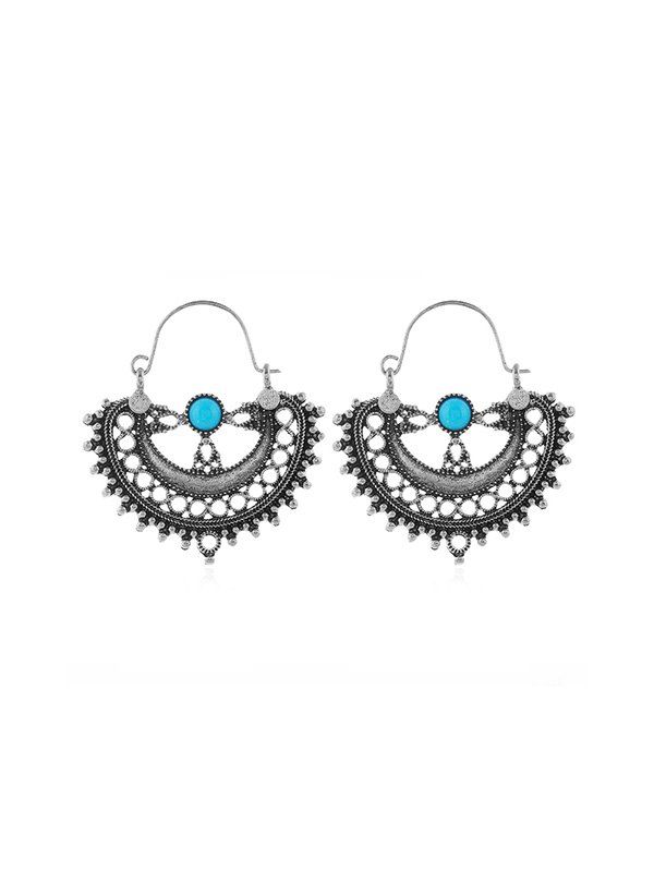 

Ethnic Hollow Turquoise Earrings, Silver