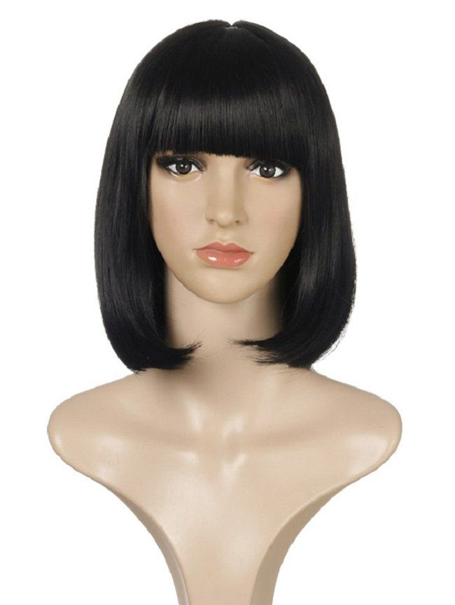 

Synthetic Full Bang Bob Straight Medium Wig, Black