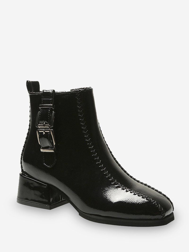 

Dual Buckle Mid Heel Ankle Boots, Black