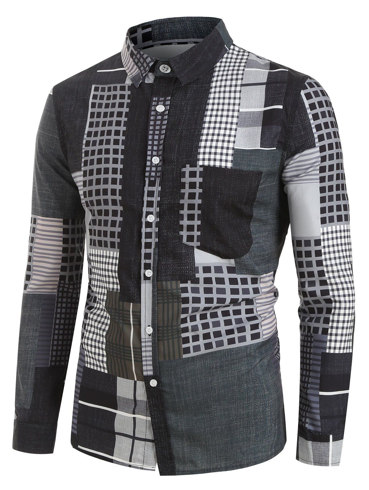 

Glen Check Print Long-sleeved Button Shirt, Multi