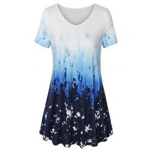 

Plus Size Tie Dye V Neck T Shirt, Cadetblue