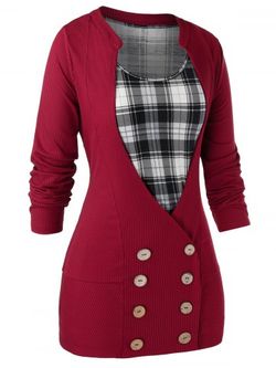 Plus Size Buttons Cardigan With Plaid Tank Top Set - MULTI-A - 5X