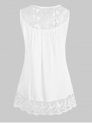 

Plus Size Mesh Panel Embroidered Tank Top, White