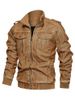 Solid Color Faux Leather Cargo Jacket -  