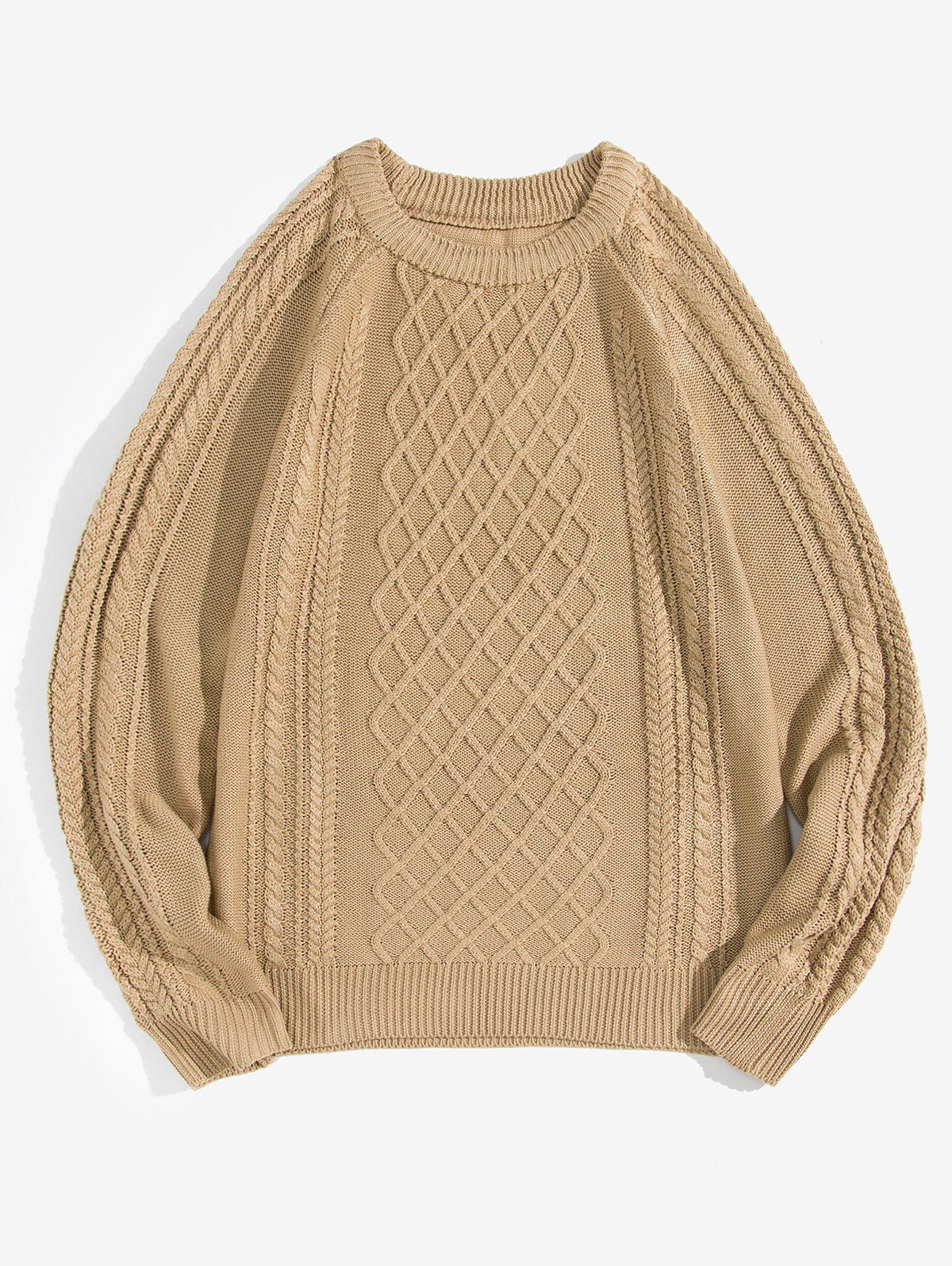 

Solid Color Cable Knit Pullover Sweater, Khaki