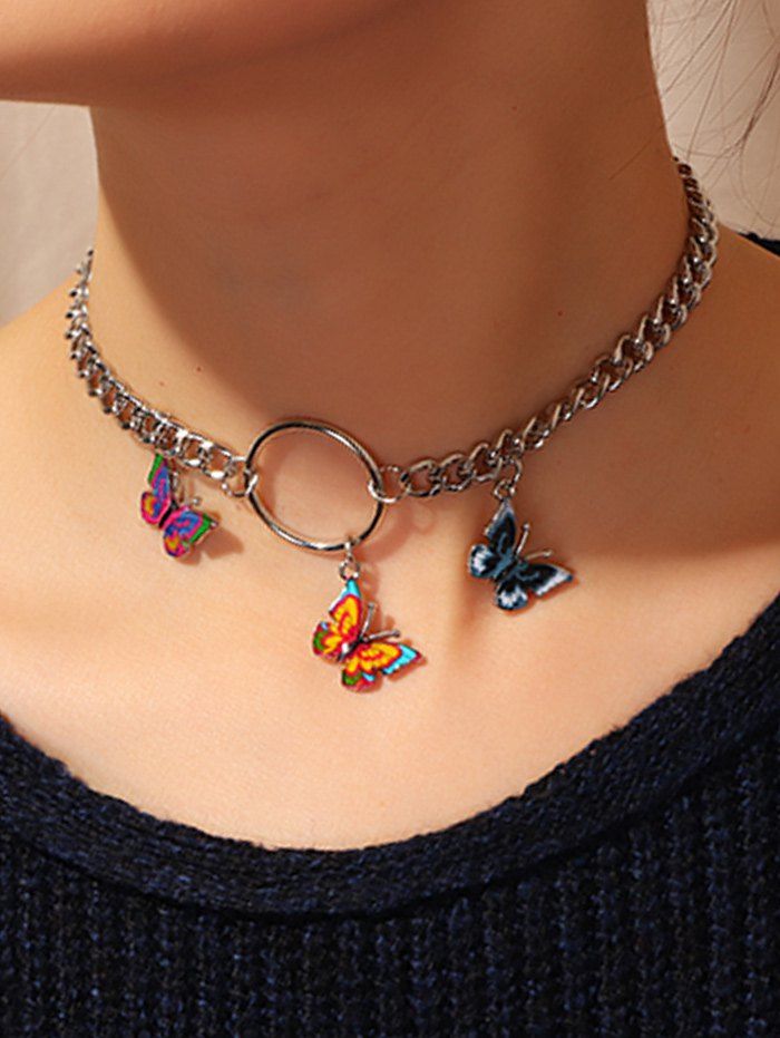 

3D Butterfly Chain Necklace, Silver