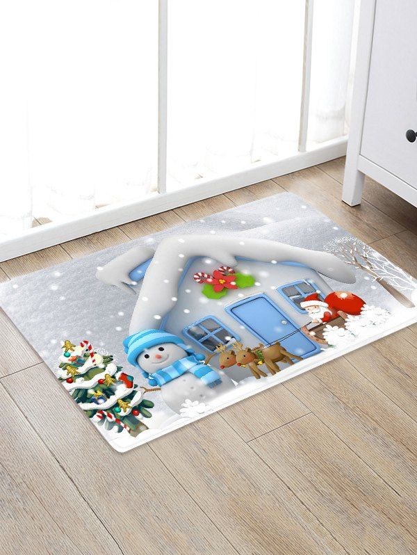 

Cartoon Christmas House Pattern Floor Rug, Multi