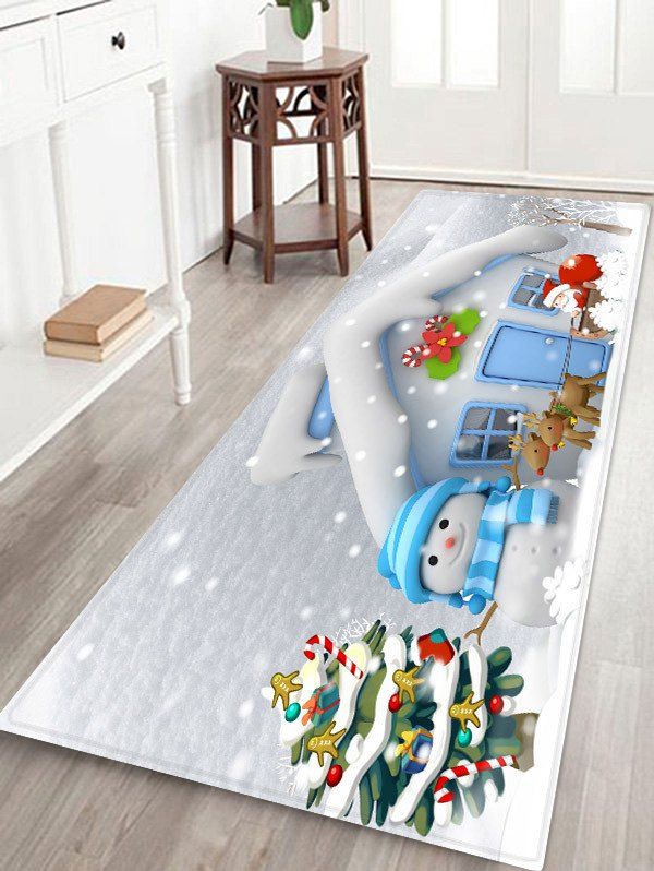 

Cartoon Christmas House Pattern Floor Rug, Multi