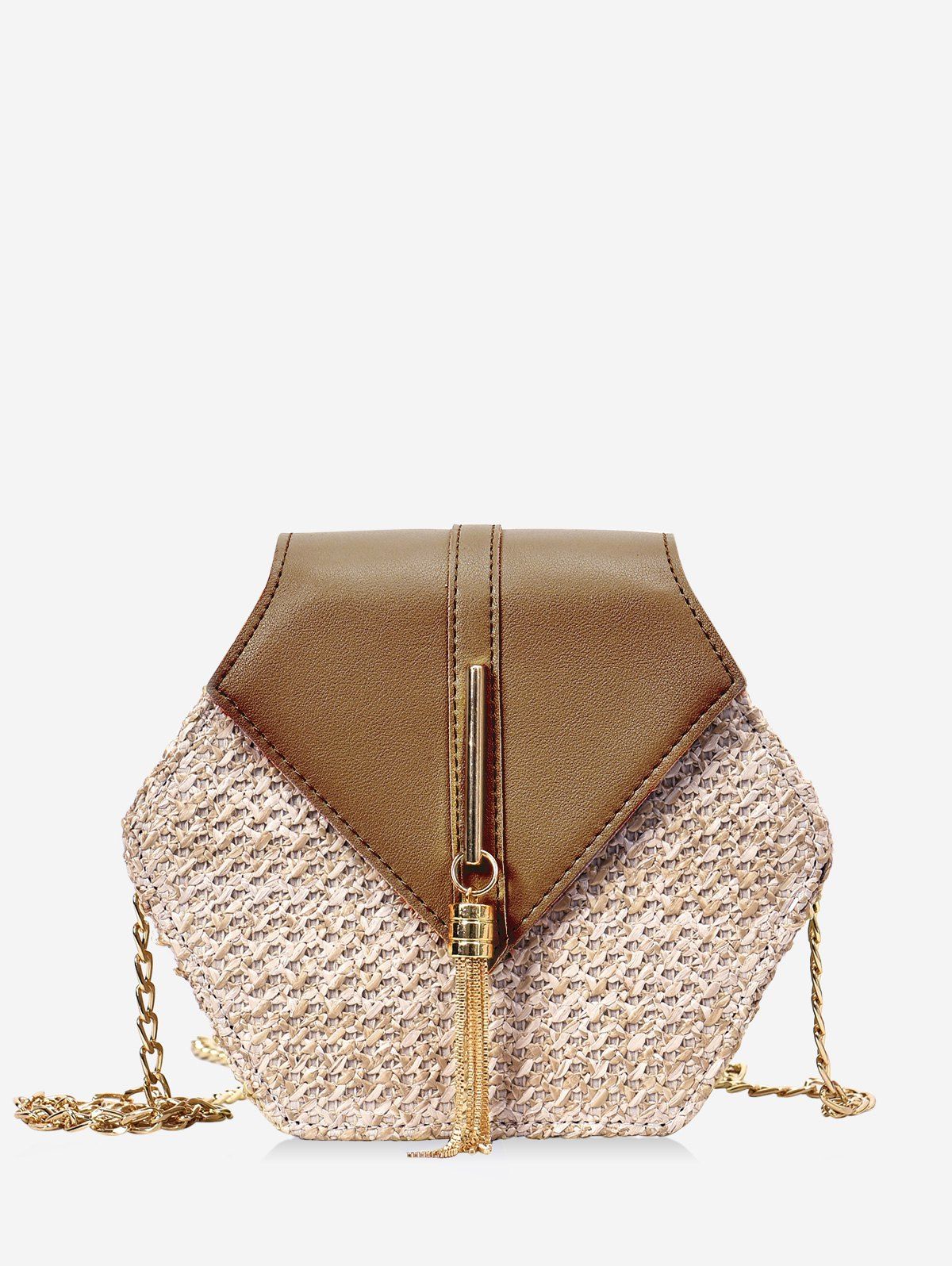 

Fringed Geometric Straw Crossbody Bag, Brown