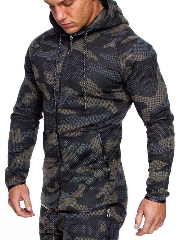 

Camo Print Zip Up Hoodie, Brown