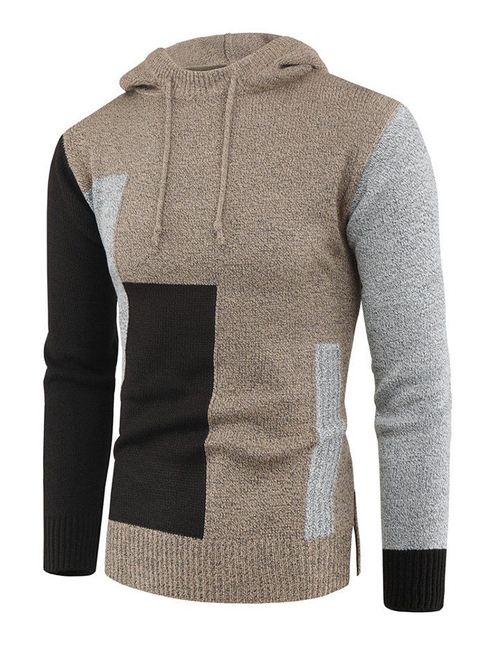 

Colorblock Panel Side Split Hooded Sweater, Khaki