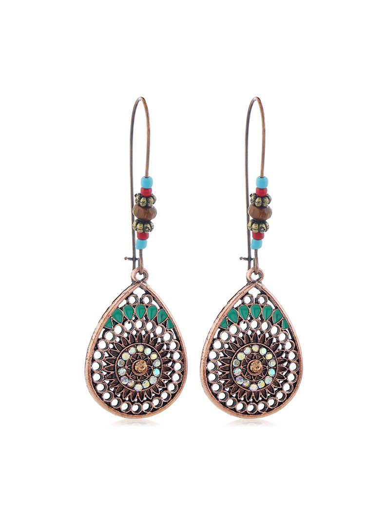 

Rhinestone Beaded Hollow Out Water Drop Earrings, Copper
