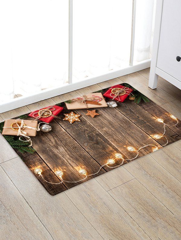 

Christmas Gift Wooden Pattern Floor Rug, Multi