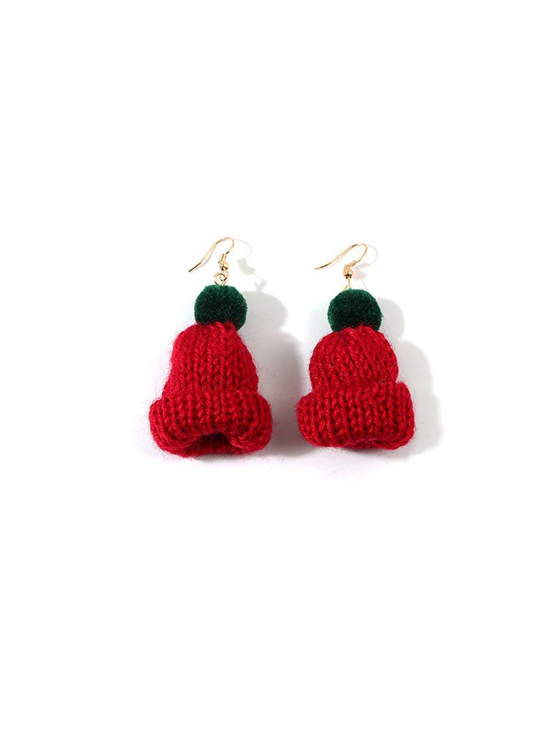 

Christmas Bobble Hat Knitted Drop Earrings, Red