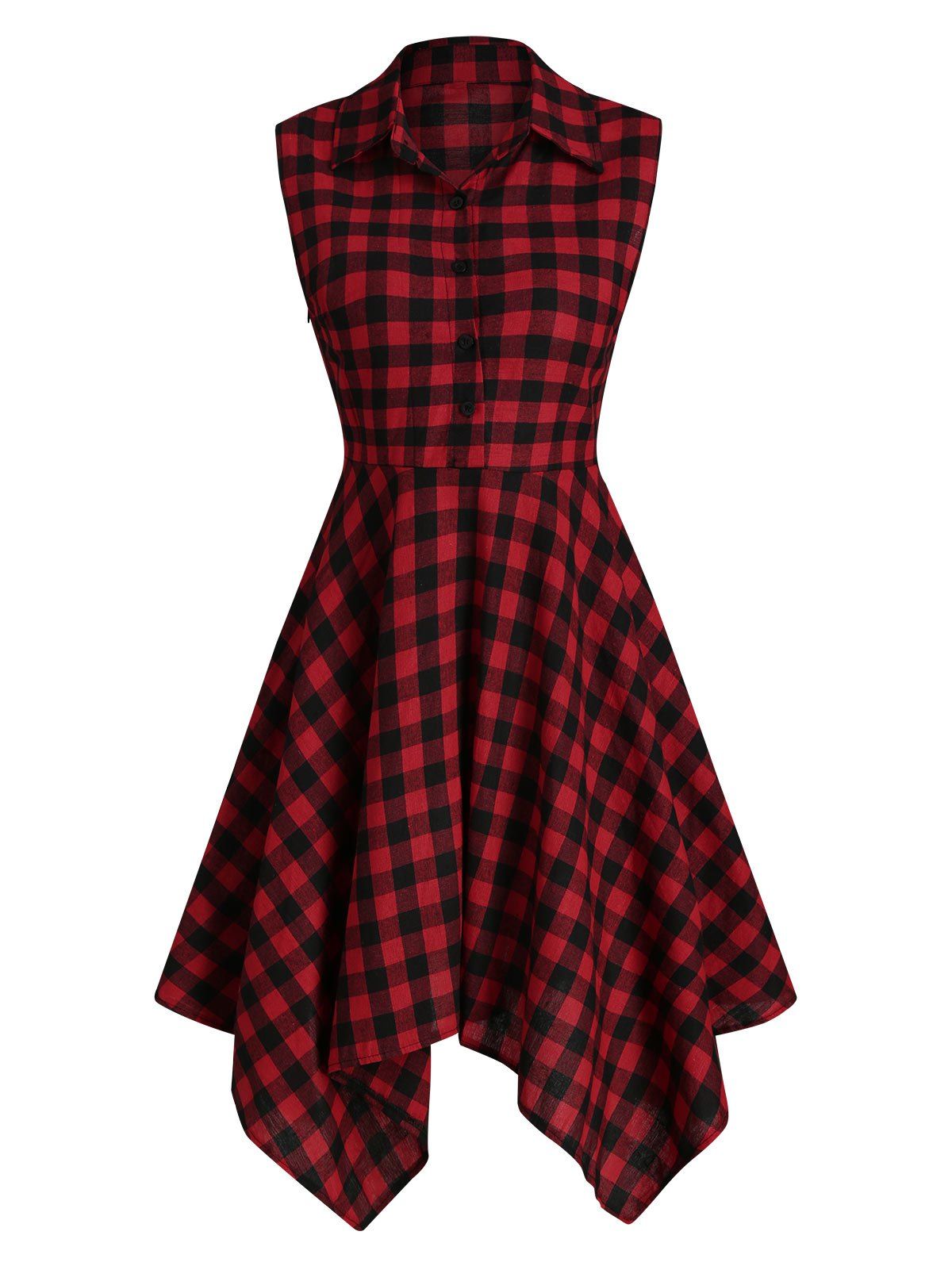 

Plaid Half Button Sleeveless Shirt Dress, Red