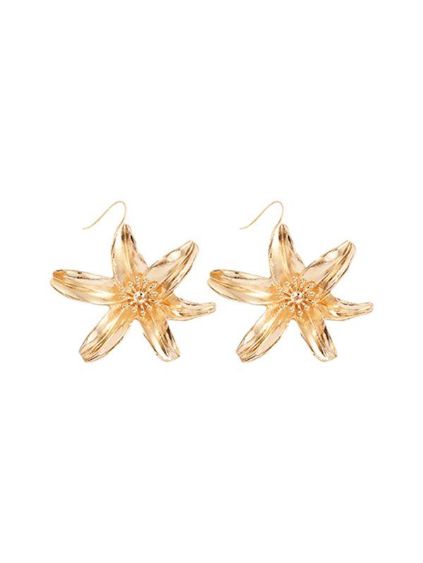 

Fresh Style Carved Flower Drop Earrings, Gold