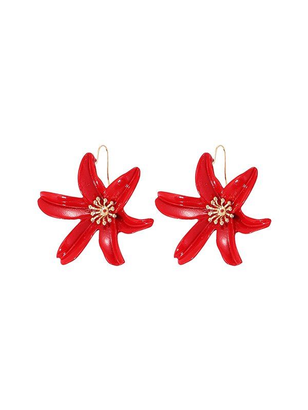 

Fresh Style Carved Flower Drop Earrings, Red