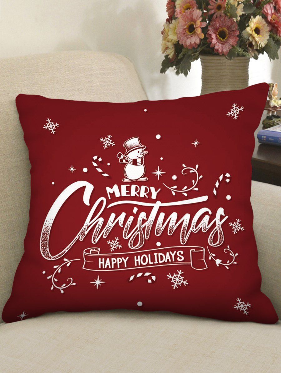 

Merry Christmas Snowman Pillow Cover, Firebrick