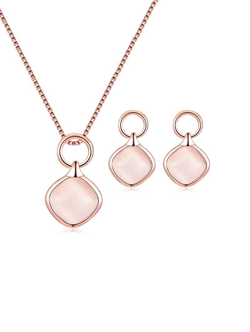 

Artificial Opal Necklace with Earrings, White