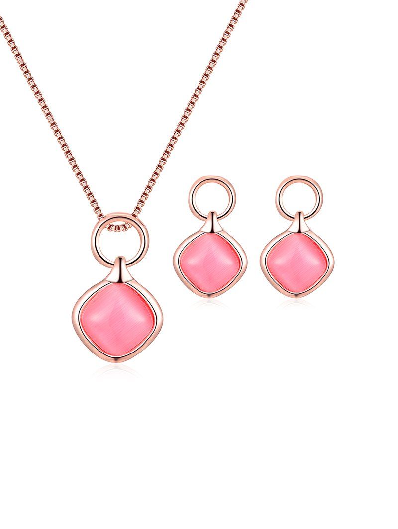 

Artificial Opal Necklace with Earrings, Blush red