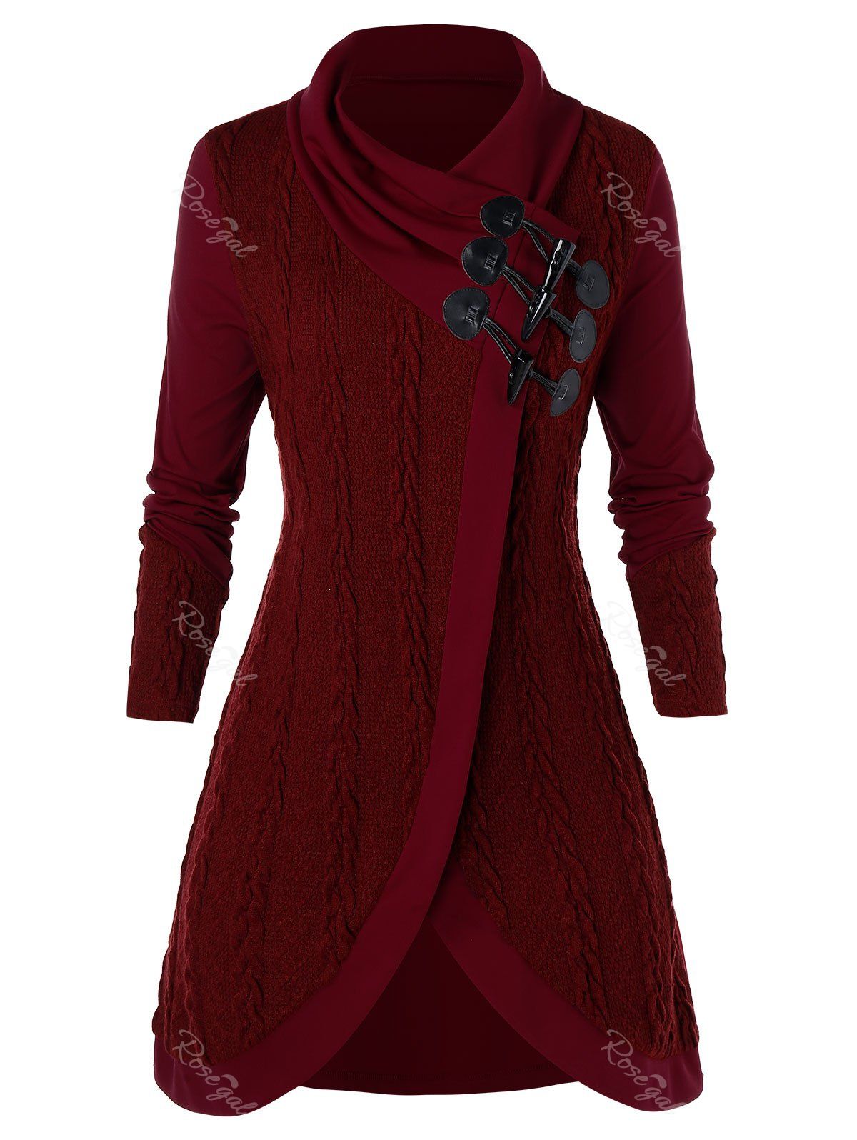 

Plus Size Horn Button Sweater, Red wine