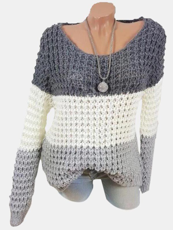 

Plus Size Colorblock Chunky Sweater, Light gray