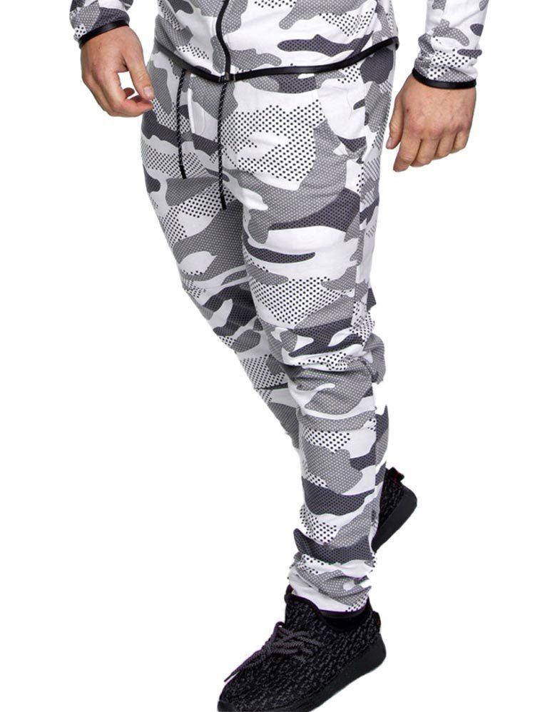 

Camo Print Drawstring Casual Jogger Pants, Light gray