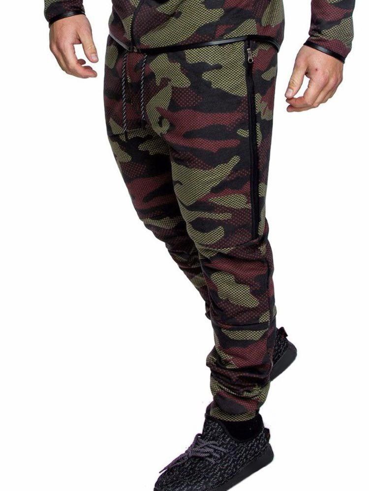 

Camo Print Drawstring Casual Jogger Pants, Red