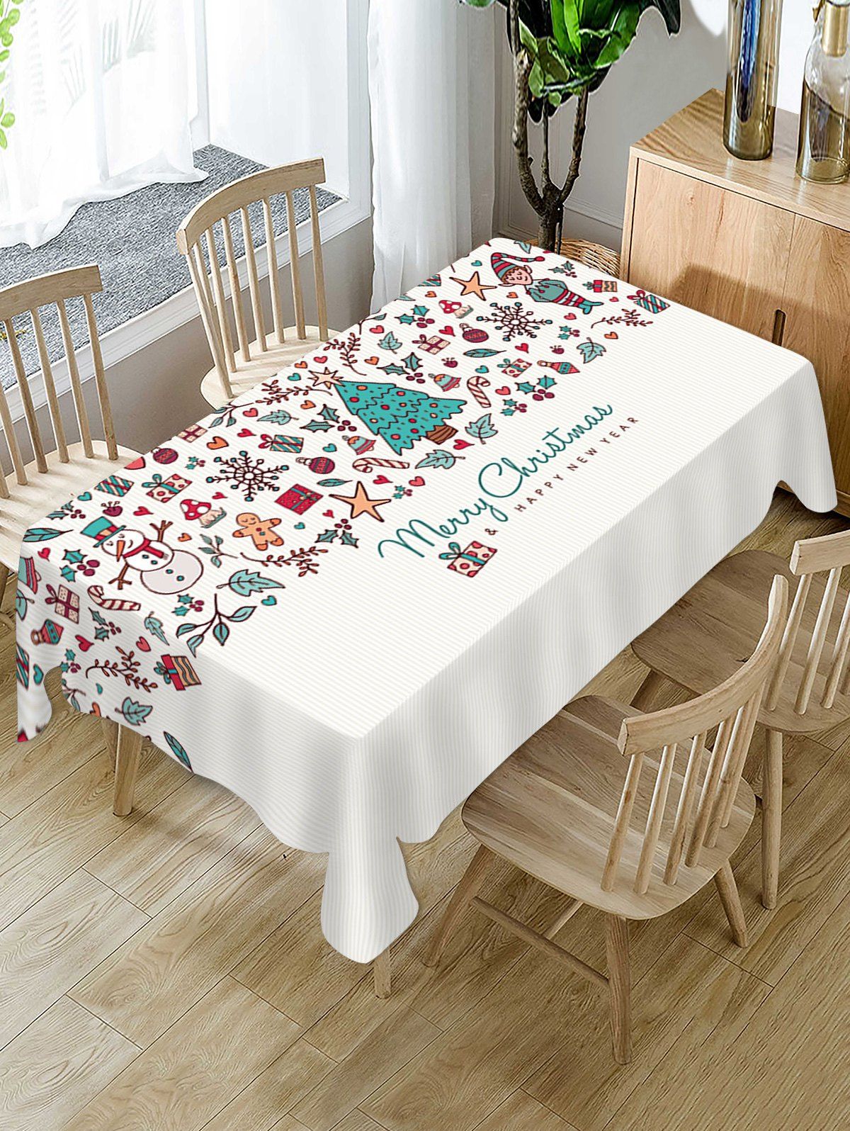 

Merry Christmas Tree Fabric Waterproof Table Cloth, White