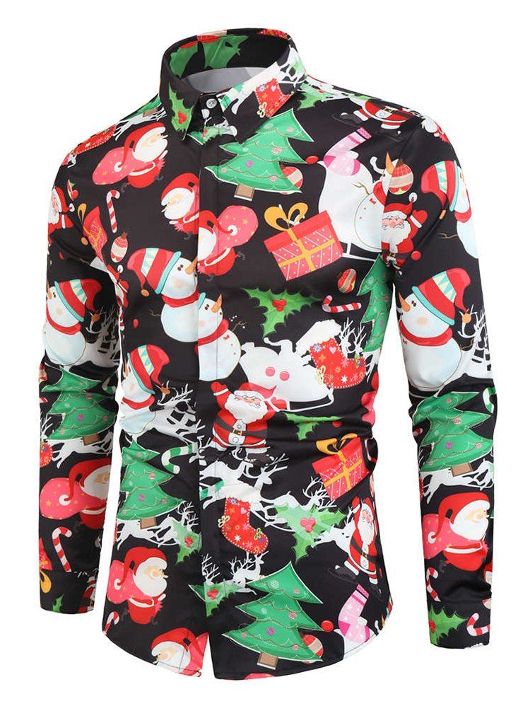 44 Off Santa Snowmen Christmas Tree Print Long Sleeve Shirt Rosegal