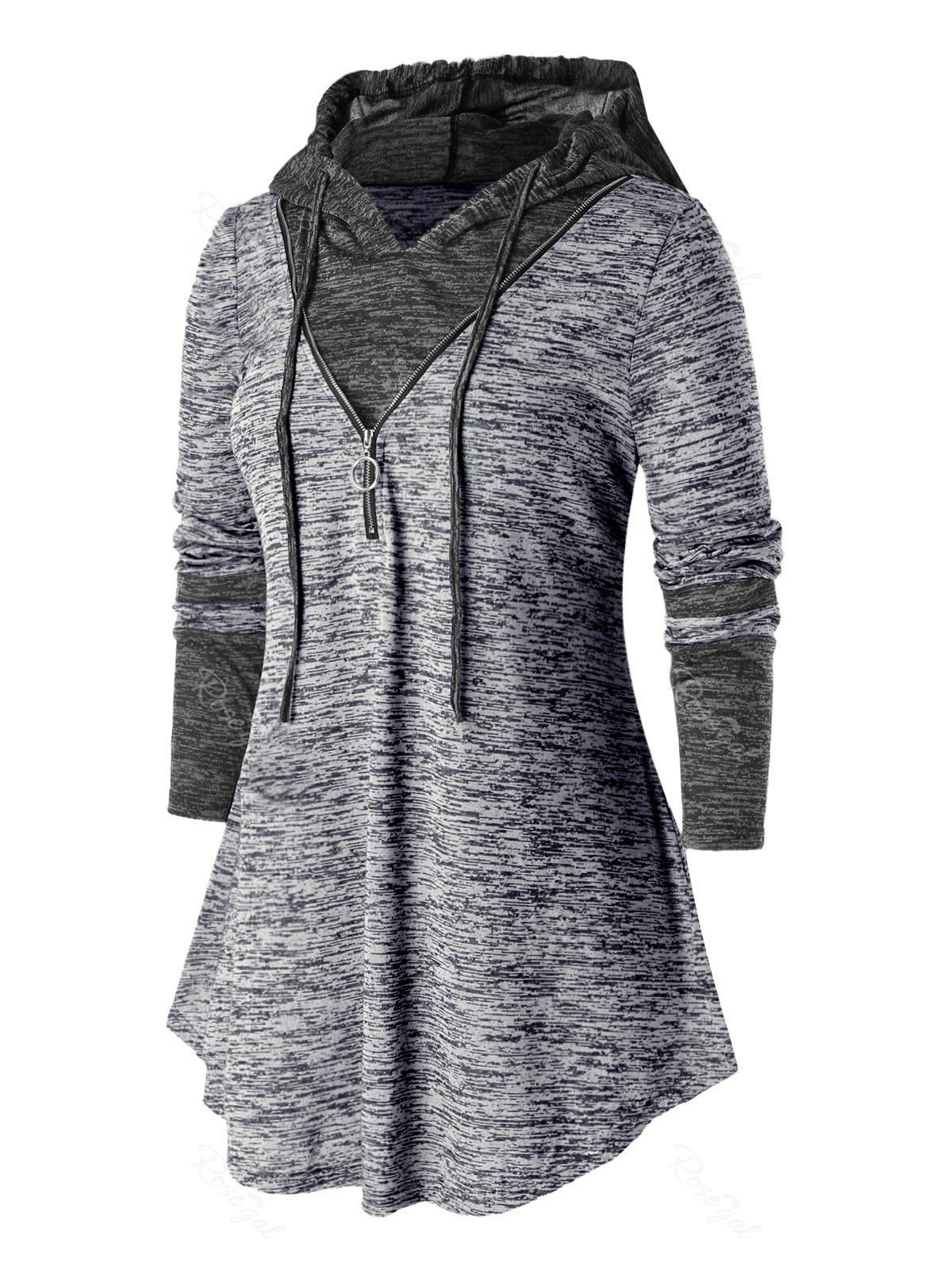 

Plus Size Hooded Zipper Space Dye T Shirt, Light gray