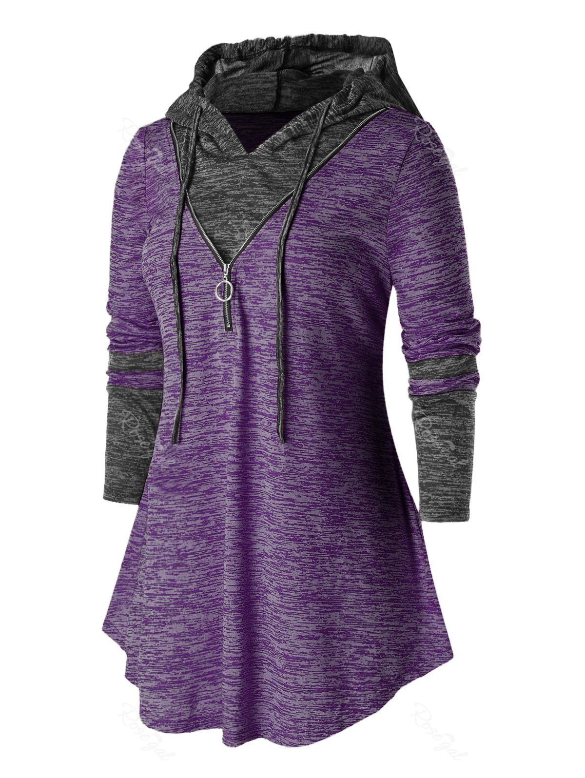 

Plus Size Hooded Zipper Space Dye T Shirt, Purple iris