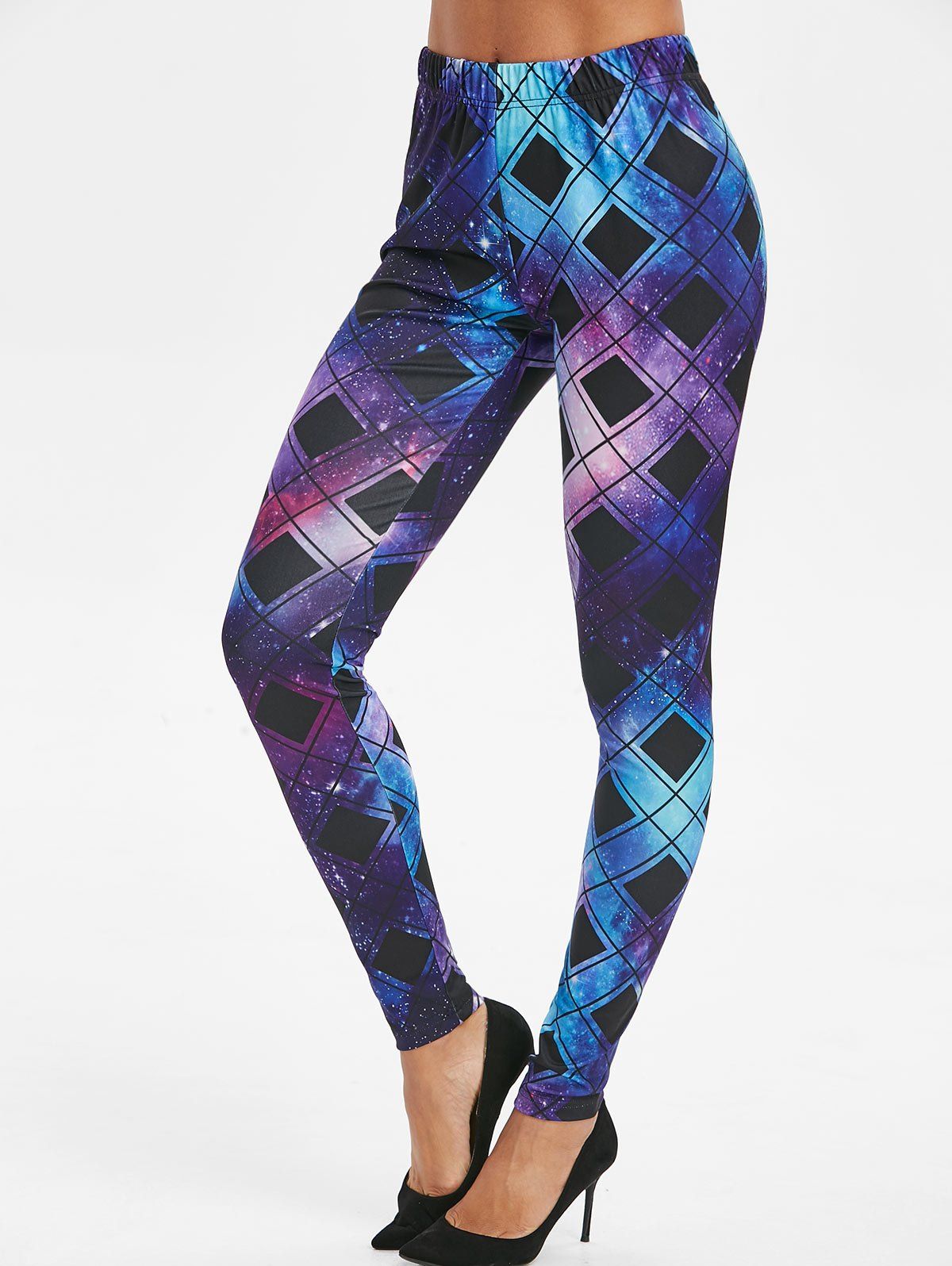 

Rhombus Geometric Print Galaxy Leggings, Black