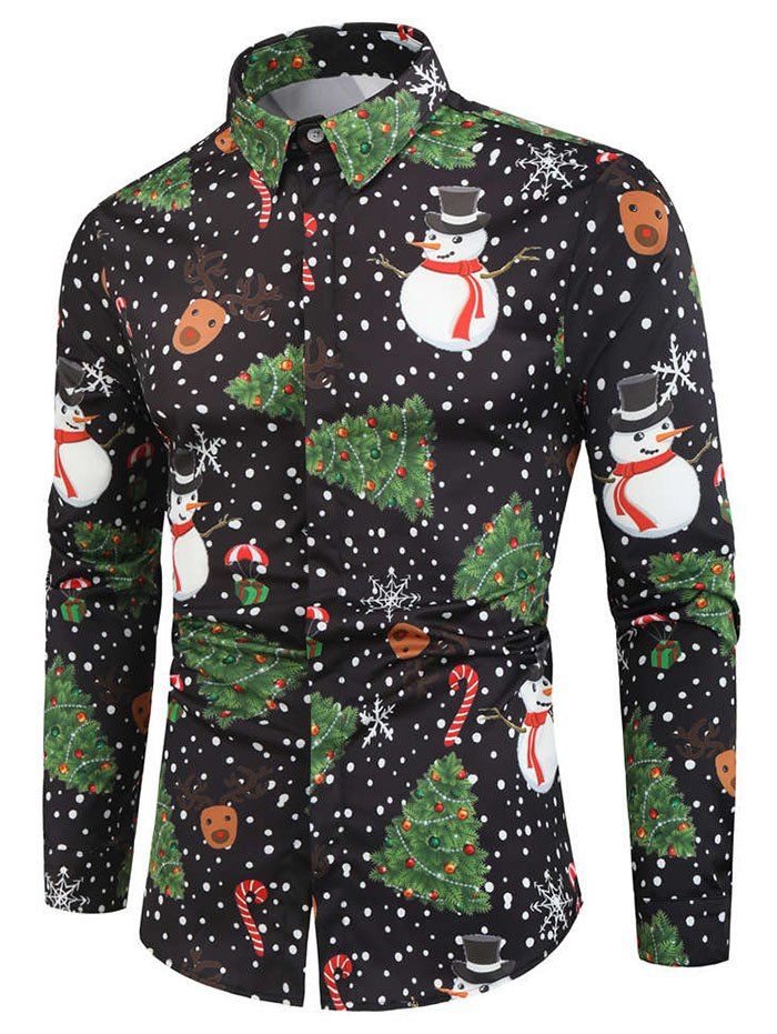 

Polka Dots Christmas Pattern Print Long Sleeve Shirt, Black
