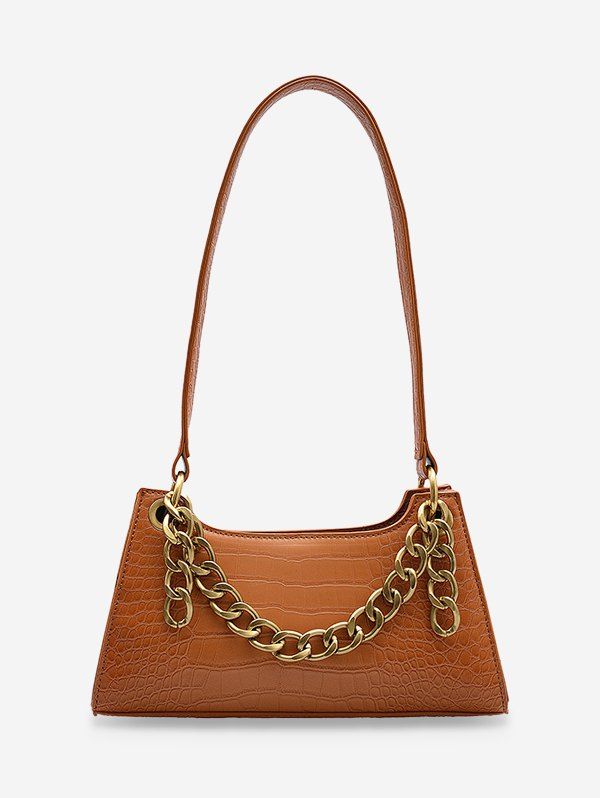 

Metal Chain Animal Embossed Sling Bag, Light brown