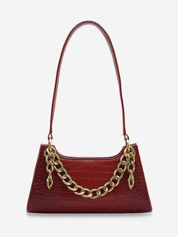 

Metal Chain Animal Embossed Sling Bag, Red wine