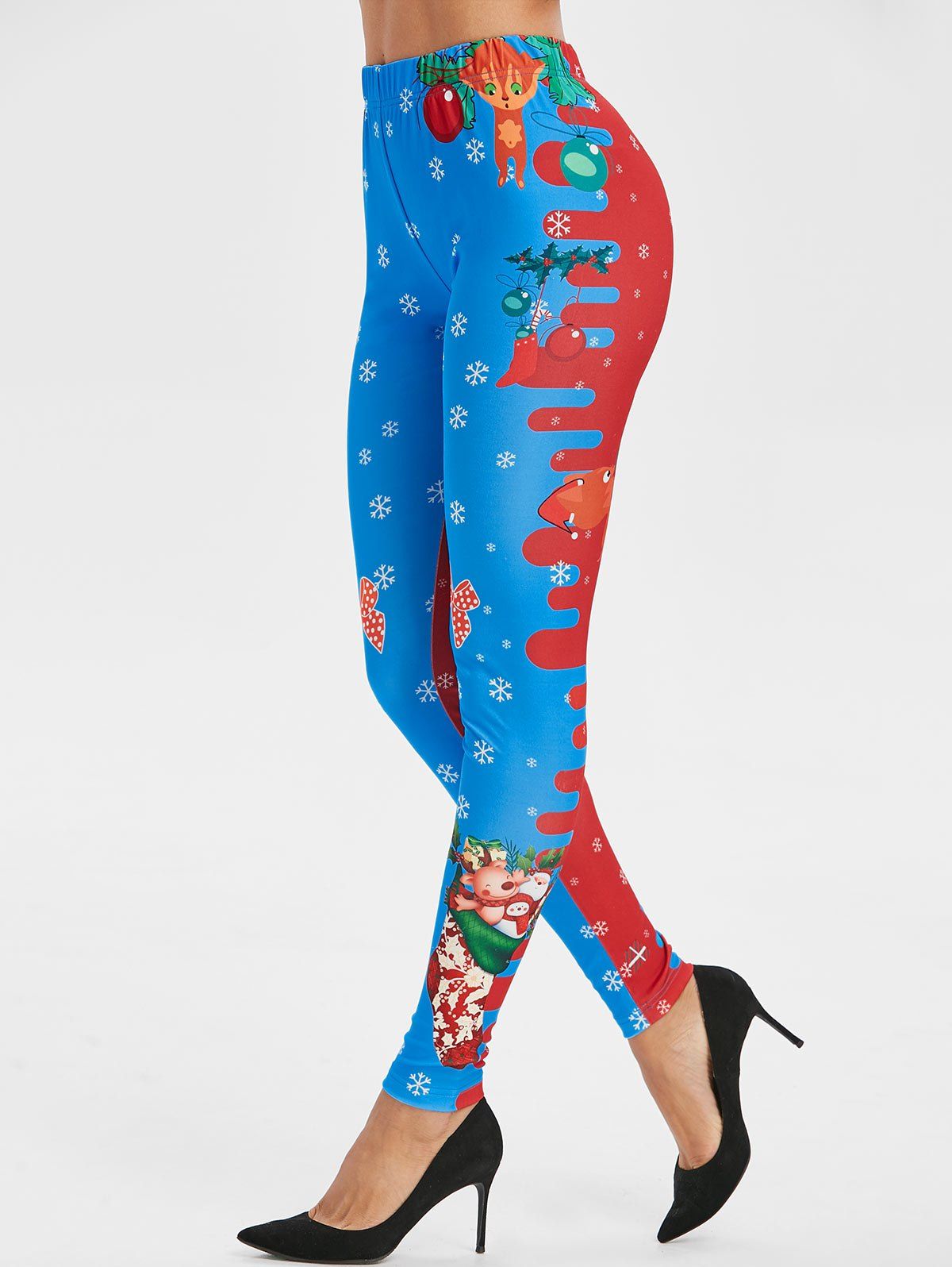 

Plus Size Christmas Printed Skinny Leggings, Red
