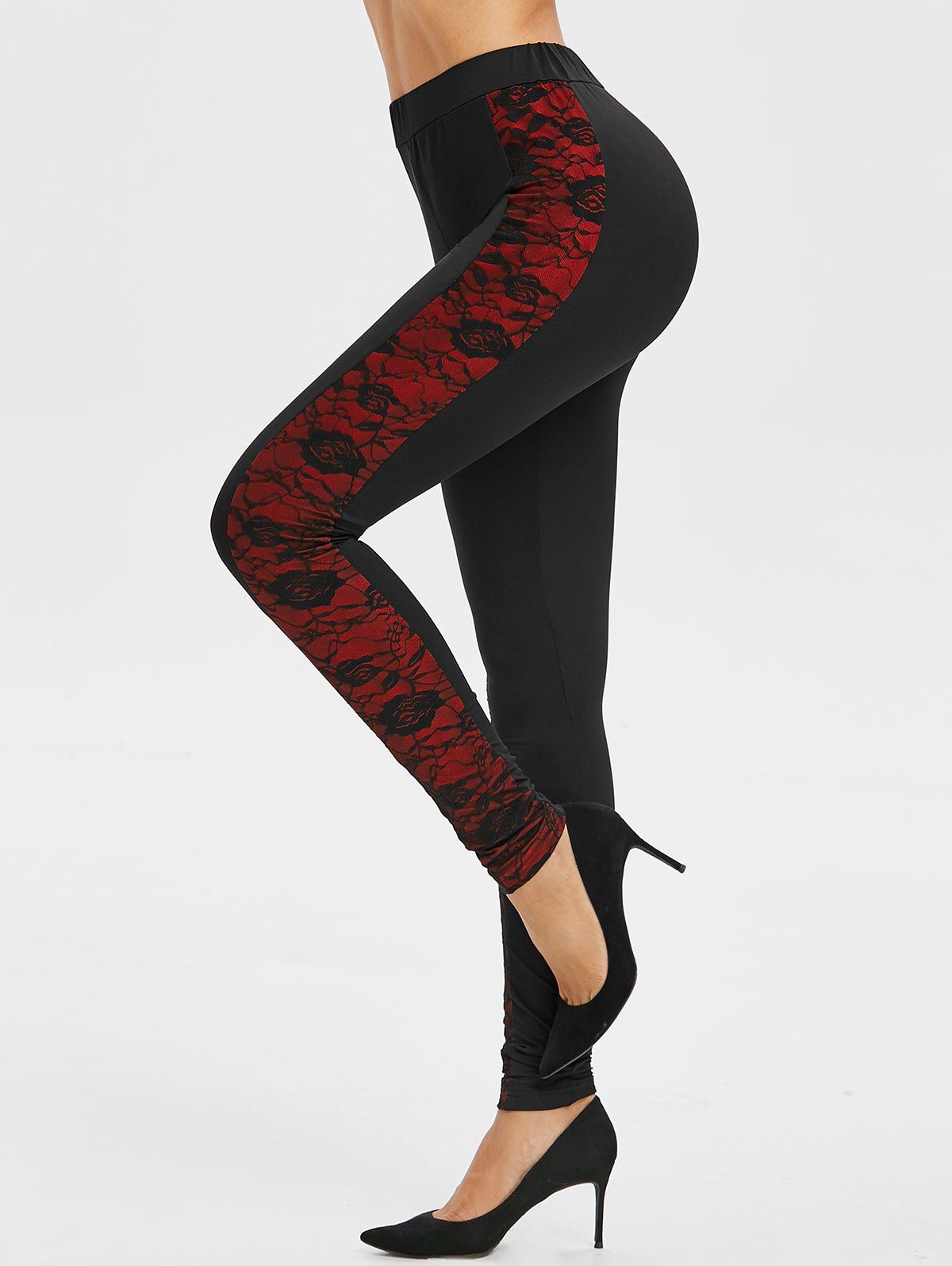 

Side Lace Overlay Colorblock Leggings, Black