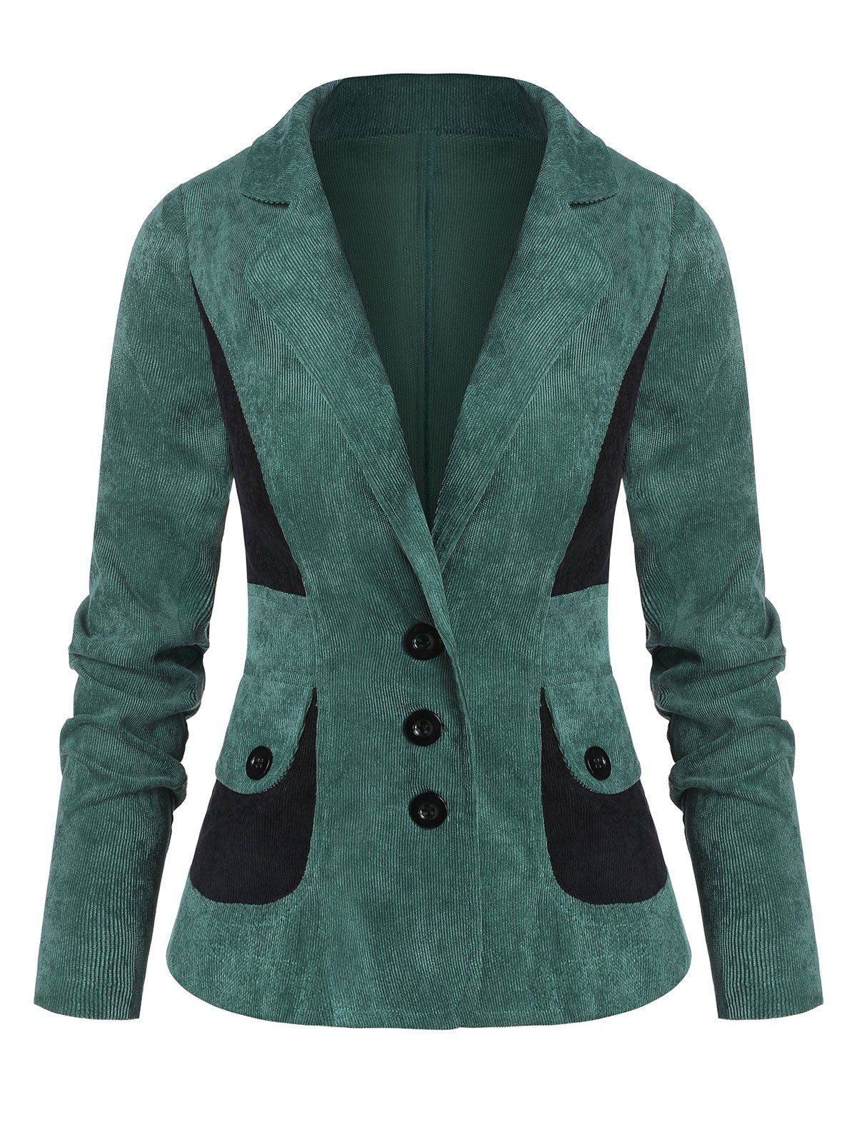 

Contrast Button Up Lapel Corduroy Blazer, Sea green