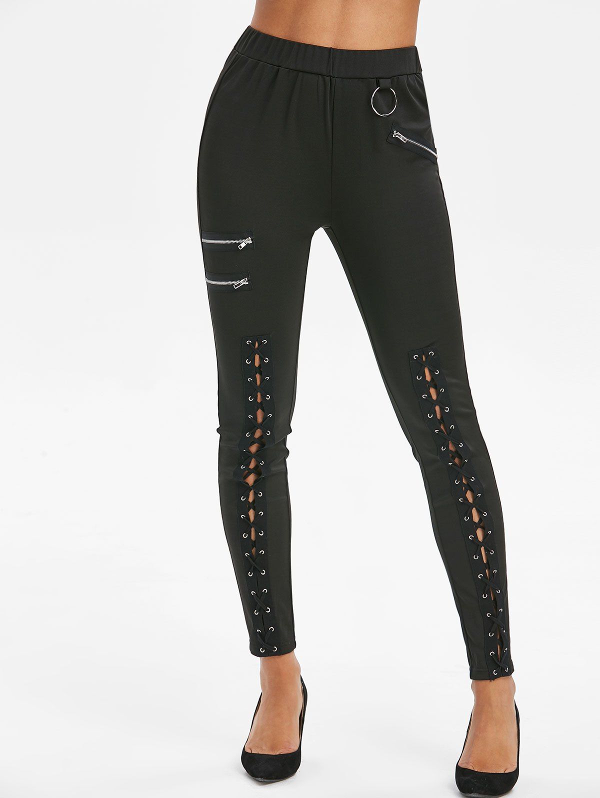 

Zippers O-Ring Criss Cross Leggings, Black