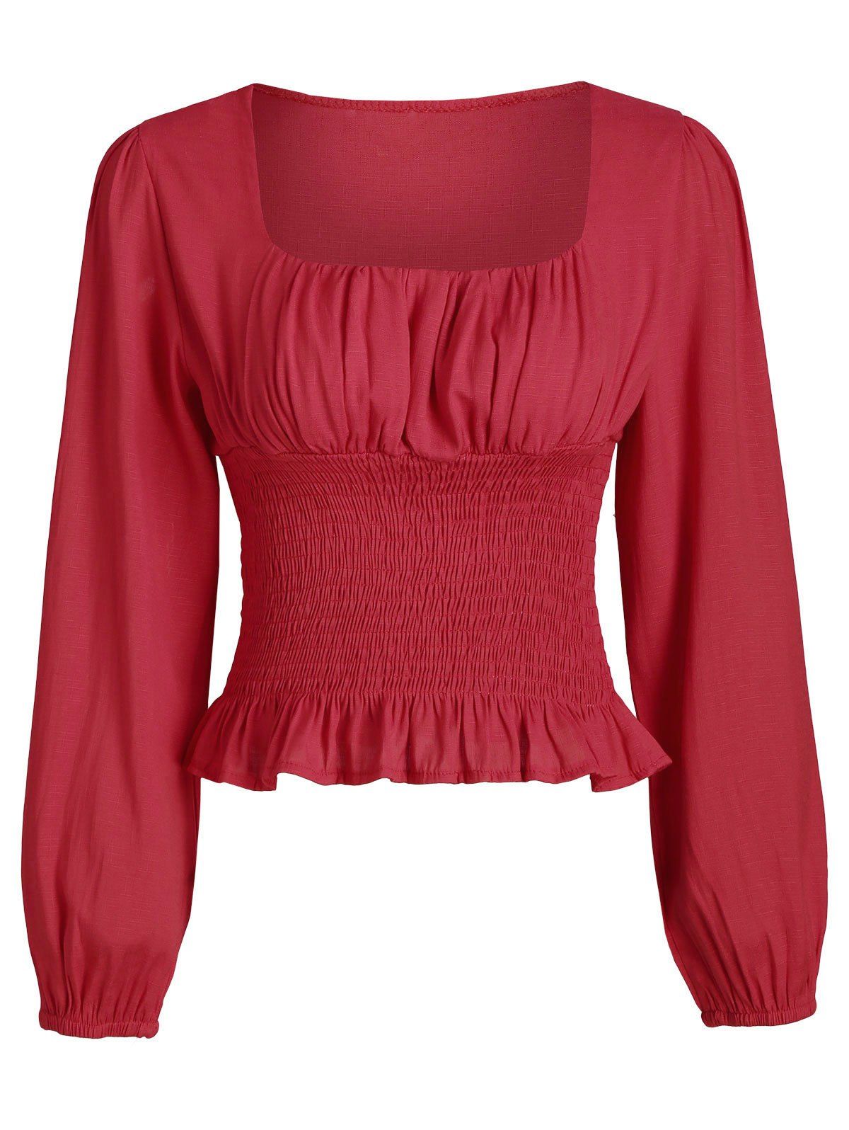 

Smocked Ruffles Solid Crop Top, Red