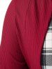 Plus Size Buttons Cardigan With Plaid Tank Top Set -  