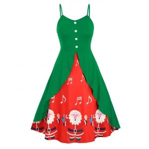 

Overlap Buttoned Santa Claus Christmas Plus Size Cami Dress, Multi a