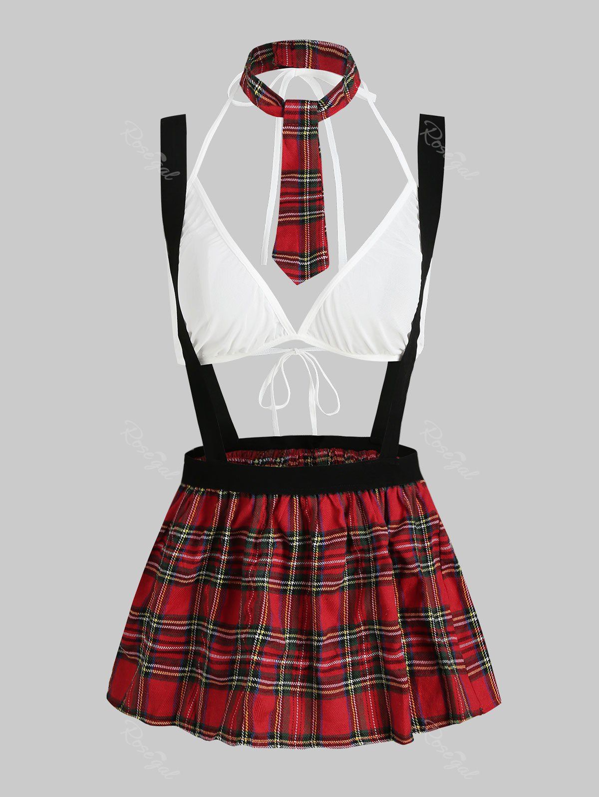 

Plus Size Halter Plaid Suspender Costume, Red