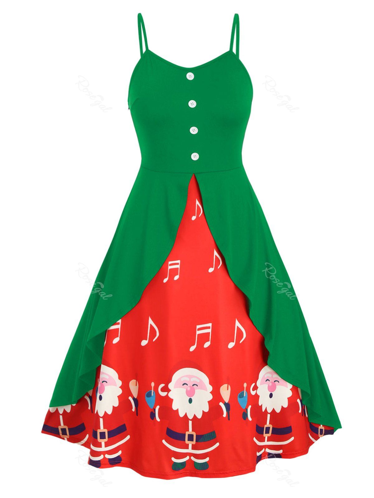 

Overlap Buttoned Santa Claus Christmas Plus Size Cami Dress, Multi-a