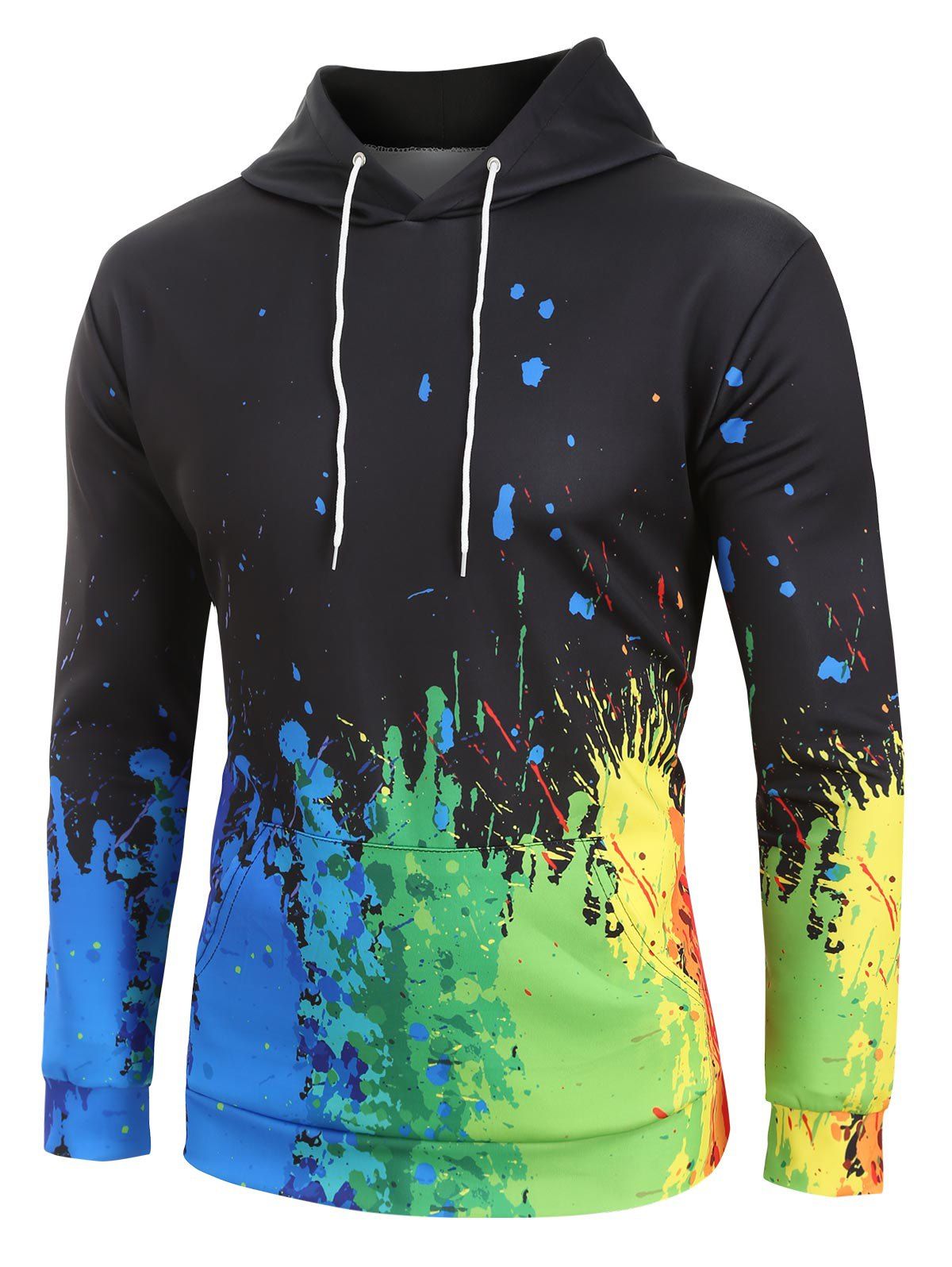 

Painting Splatter Print Kangaroo Pocket Hoodie, Multi